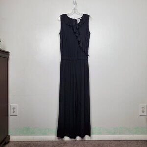 Joan Rivers Black Wide Leg Sleeveless Ruffle Detail Jumpsuit Size M